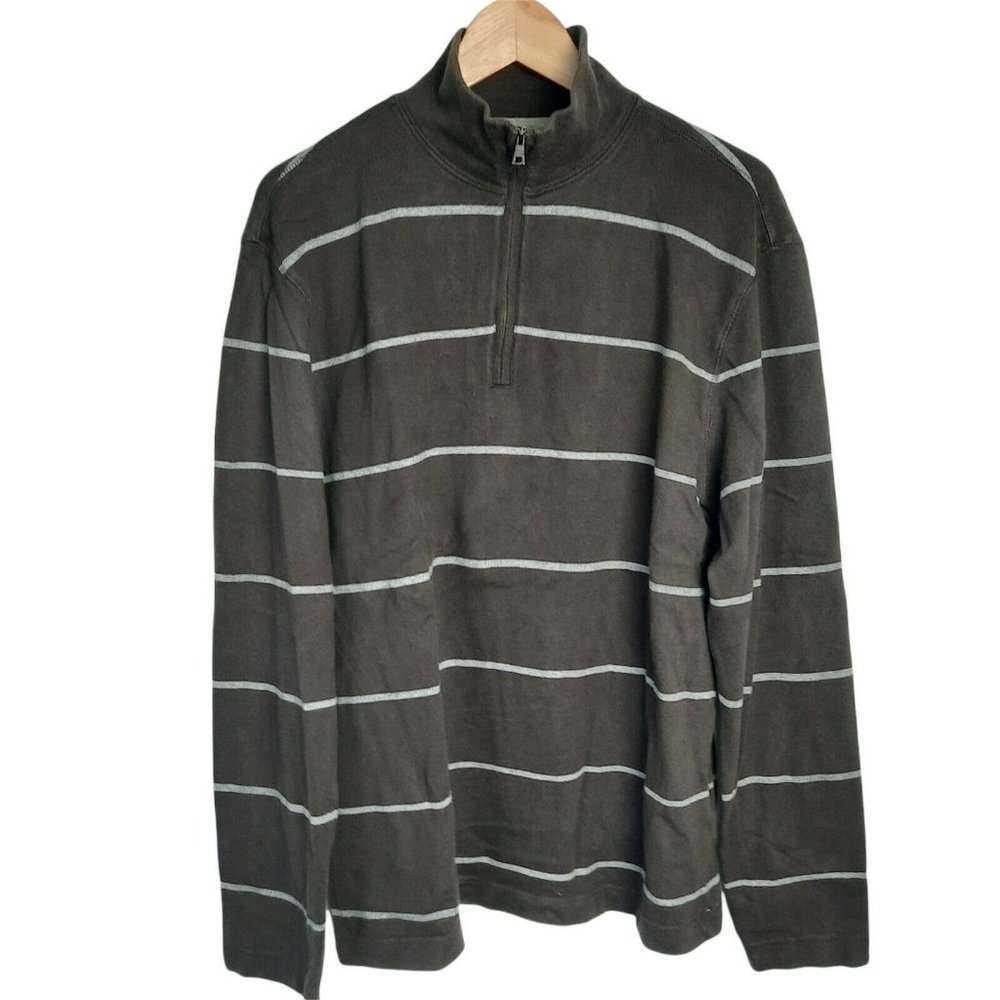Banana Republic Light Sweater Brown & Grey Stripe Quarter Zip Mens Size Large